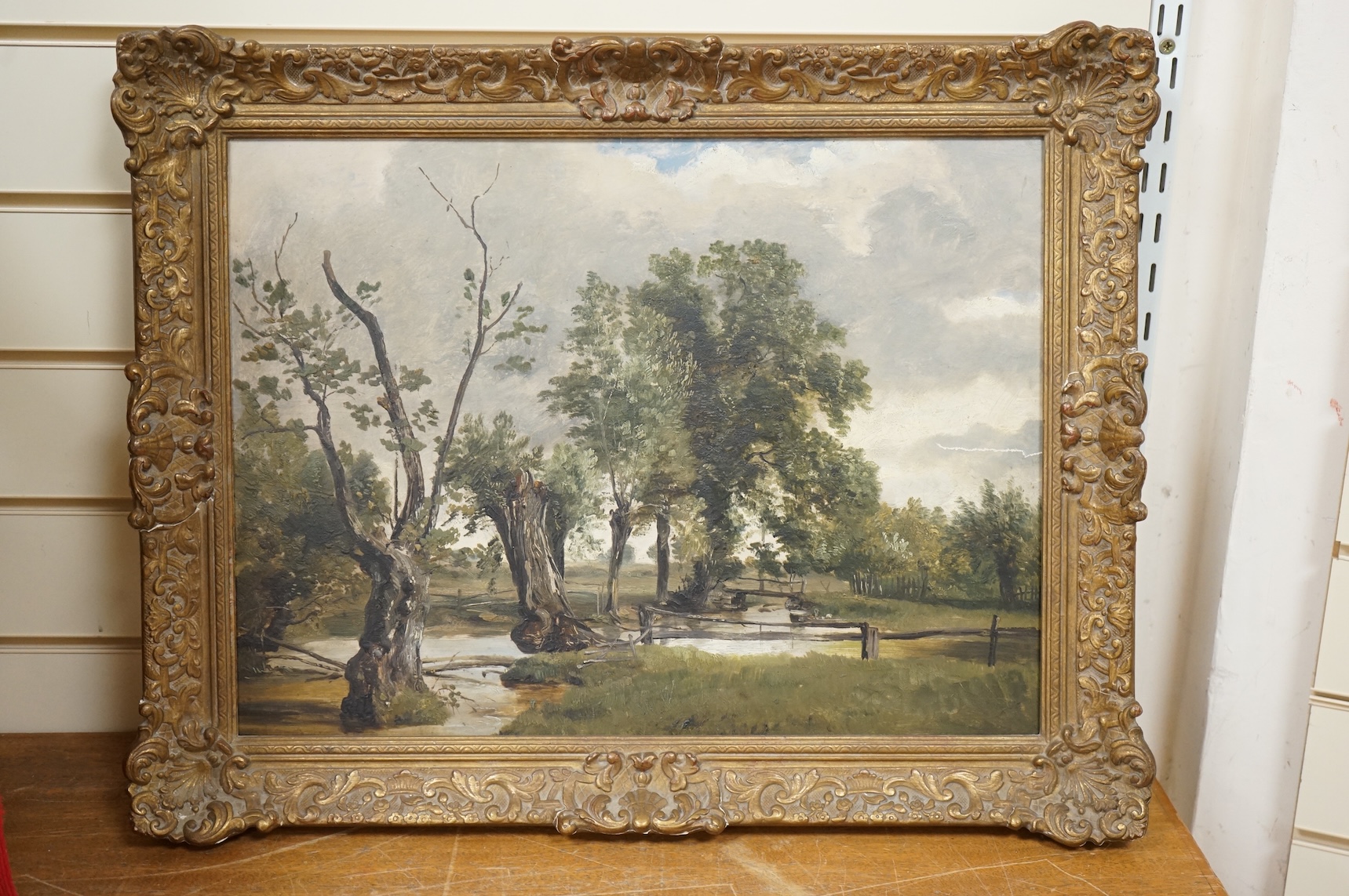 Early 20th century, Riverscape, oil on board, 36 x 48cm, ornate frame